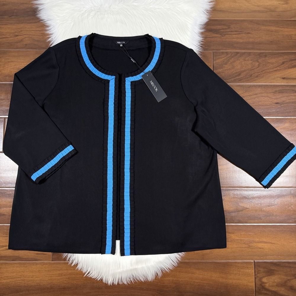 Misook Women's‎ Size 3X Black Blue Knit Cardigan Sweater Blazer 3/4 Sleeves